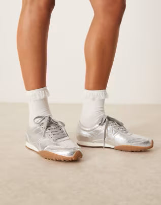 ORTIZ-lace up trainers in silver